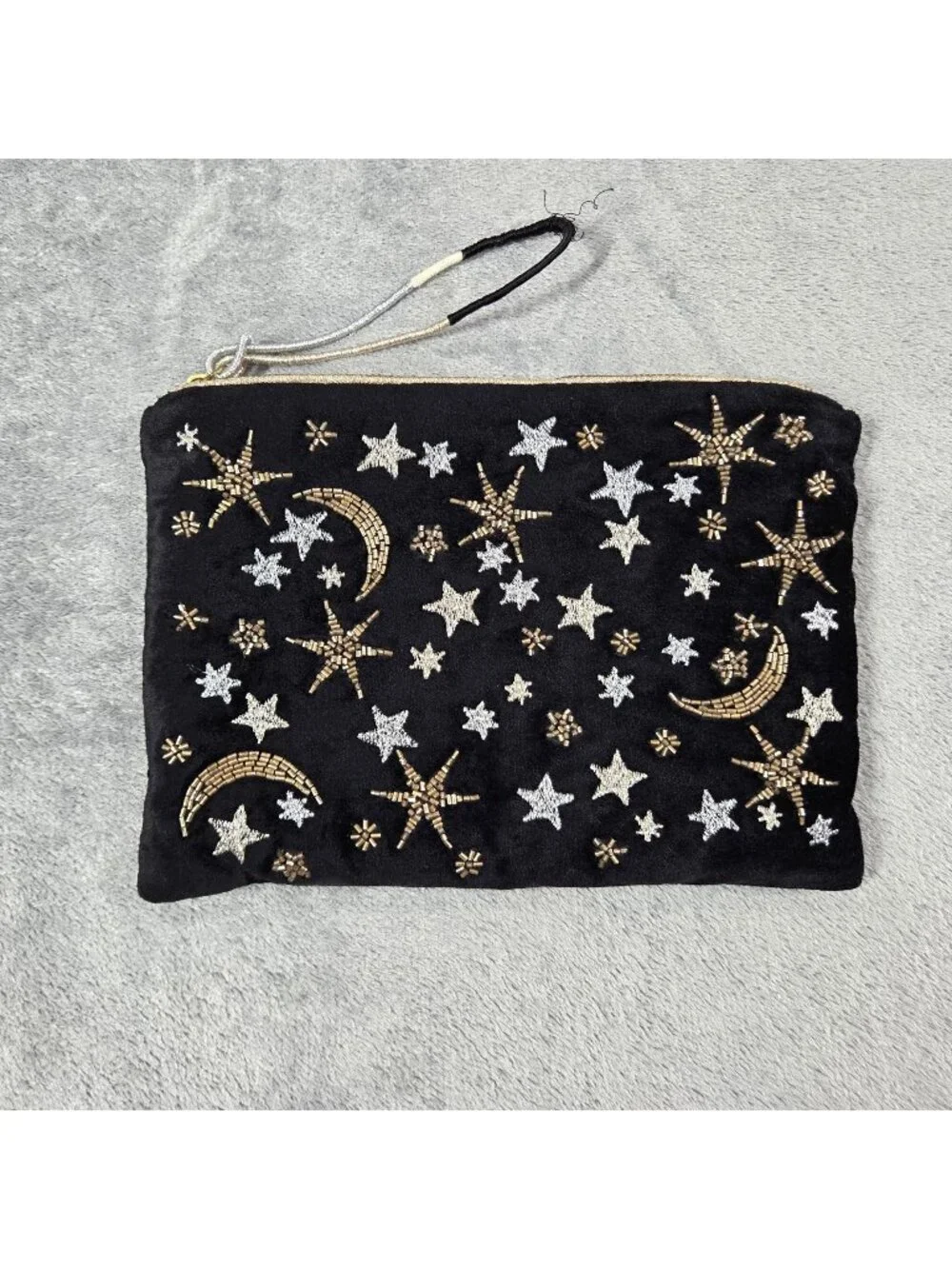 Printfresh Pouch Clutch Black Celestial Beaded Velvet Makeup Travel Toiletries